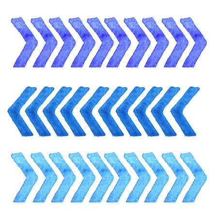 Collection of watercolor design elements isolated on white background. Watercolor set of isolated blue stripes. Watercolor paper background with tribal ikatの写真素材
