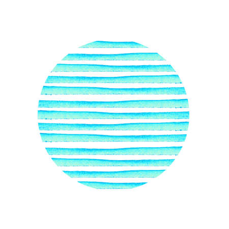 Circle of blue stripe painted in watercolor. Watercolor creative greeting cards template. Retro style background. Element design for posters, stickers, banners, invitations, wedding.の写真素材