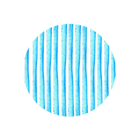 Circle of blue stripe painted in watercolor. Watercolor creative greeting cards template. Retro style background. Element design for posters, stickers, banners, invitations, wedding.の写真素材