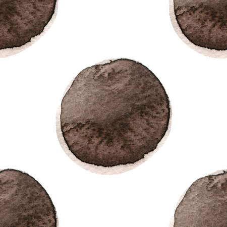 Abstract pattern with of watercolor circles in shades of brown and white. Hand drawn spots. Pattern blue polka dot. Texture for textile, wrapping paper, greeting card, invitation, wallpaper.の写真素材