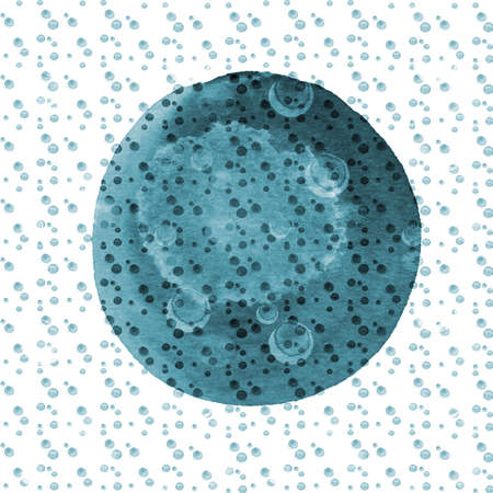 Abstract composition of watercolor circles in shades of blue and gray on a white background. Modern...