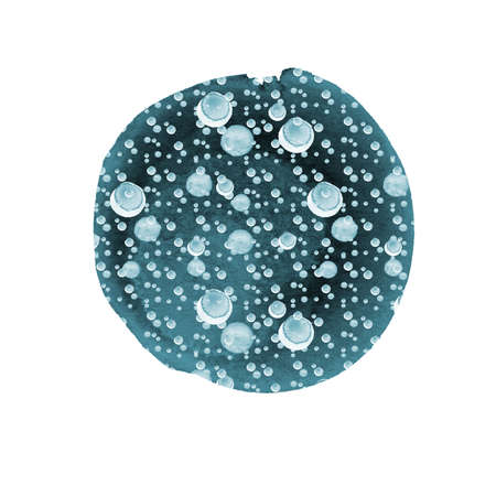 Abstract round background in shades of blue with splashes of white. Winter watercolor circle with...