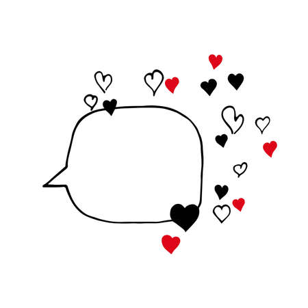 Hand-drawn speech bubble illustration with the hearts. Doodle sketch element. This illustration will be helpful while creating wedding invitations, cards, postcards.のイラスト素材