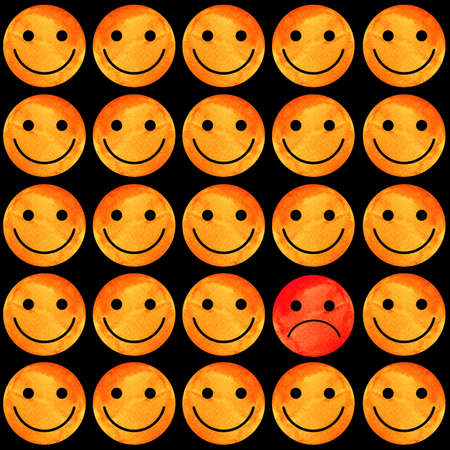 Crowd of Smiling emoticons. Smiles icon pattern. Modern pattern with colourful smileys for textiles, fabrics, prints, designs. Smiley face background.の写真素材