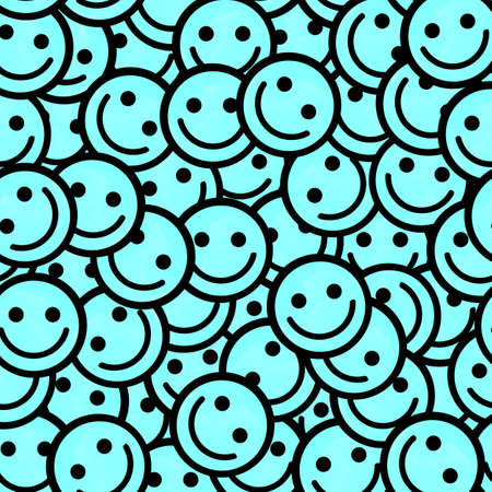 Crowd of Smiling emoticons. Smiles icon pattern. Modern pattern with colourful smileys for textiles, fabrics, prints, designs. Smiley face background.の写真素材