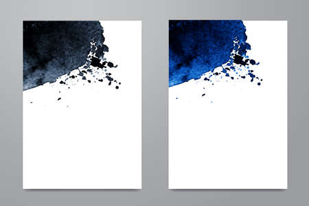 Set of cards with watercolor hand drawn blots. Abstract painting templates. Vector template for design poster, card, invitation, placard, brochure, flyer. Watercolour textureのイラスト素材