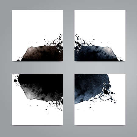 Set of cards with watercolor hand drawn blots. Abstract painting templates. Vector template for design poster, card, invitation, placard, brochure, flyer. Watercolour textureのイラスト素材