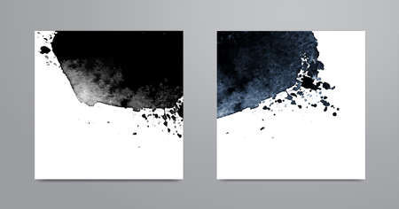 Set of cards with watercolor hand drawn blots. Abstract painting templates. Vector template for design poster, card, invitation, placard, brochure, flyer. Watercolour textureのイラスト素材