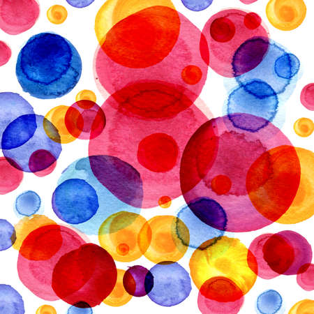 Watercolor circle pattern. Watercolour round elements for logo design, banners, posters. Colored circles drawn watercolor backgroundの写真素材
