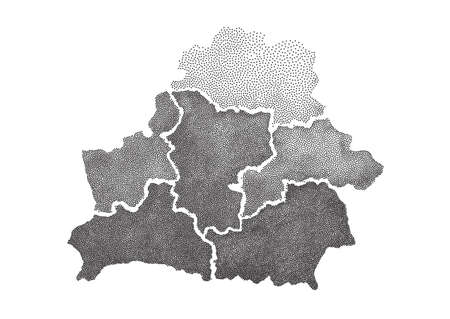Vector map of the republic of Belarus isolated on white background. Illustration of a contour of the Belarusian map drawn by dots. Stylized graphic dotted silhouette of the map of the country of Belorussiaの写真素材