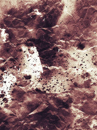 Old crumpled sheet of paper with spot and spray. Grunge watercolor texture and dirty retro background for posterの写真素材