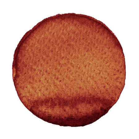 Watercolor abstract flame scarlet brown circle isolated on white background. Modern spot of round shape painted in watercolor in shades of brick, carrant and blood colors. Trendy watercolour textureの写真素材