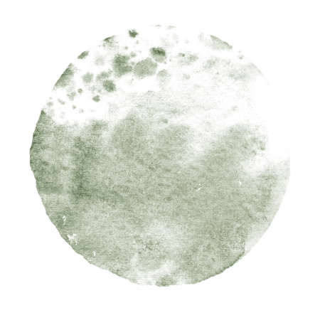Watercolor abstract khaki circle isolated on white background. Modern spot of round shape painted in watercolor in shades of grey and green colors. Trendy watercolour texture hqの写真素材