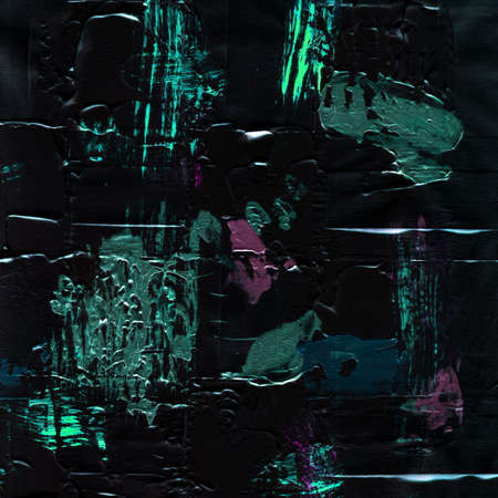 White painted textured abstract background with brush strokes in mint and black shades. Fragment of acrylic painting on canvas with brush strokes. Modern art.の写真素材