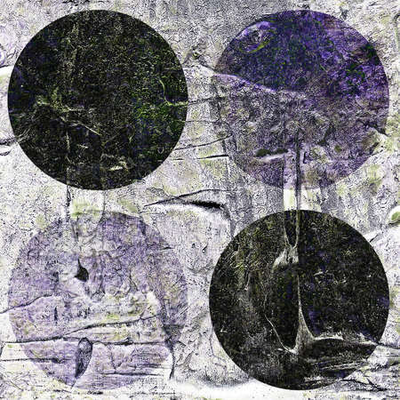 Abstract hand painted acrylic circles texture in white and black color. Round design element on...