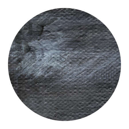Acrylic abstract dark grey, black circle isolated on white background. Modern spot of round shape painted in oil in dark gray color. Monochrome grey acrylic texture. Circle with copyspace for text.の写真素材