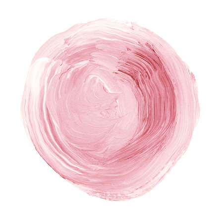 Pink textured acrylic circle. Watercolour stain with uneven edges isolated on white background. Design element. Watercolor retro geometric round shapeの写真素材
