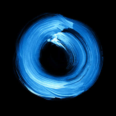 Abstract circle acrylic and watercolor painted background. White and blue grunge paint element isolated on black. Modern design element. Watercolor frame. Acrylic textured background.の写真素材