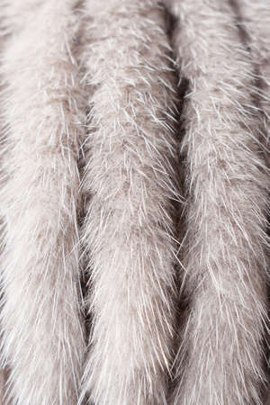 Mink fur. Fur texture of light beige color close-up background. Brown mink fur coat texture background. Animal fur texture fees. Short brown natural short hair animal close up.の写真素材