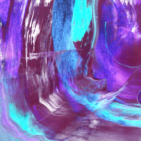 Hand painted textured abstract acrylic background with brush strokes in lavender and violet shades. Fragment of acrylic painting on canvas with brush strokes. Modern art.の写真素材
