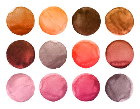 Set of colorful watercolor circles isolated on white. Watercolor Illustration for artistic design. Round shapes, stainsの写真素材