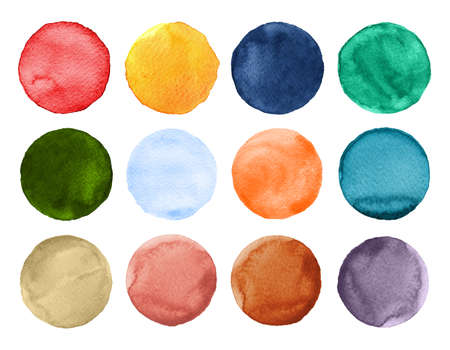 Set of colorful watercolor circles isolated on white. Watercolor round shapesの写真素材