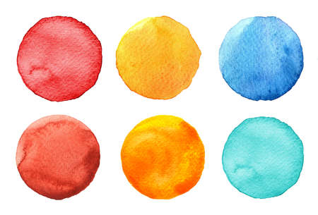 Set of colorful watercolor circles isolated on white. Watercolor round shapesの写真素材
