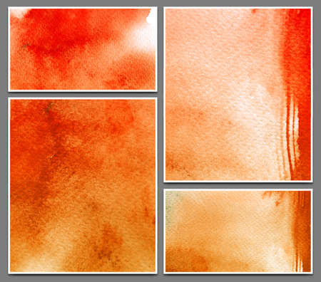 Retro abstract colorful template. Set of business cards and design templates painted with orange watercolor backgroundの写真素材