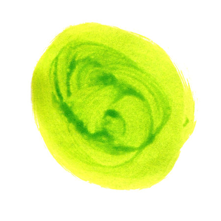 Green lime circle painted watercolor on paper. Spot paper texture. Hand drawn illustration isolated on white background. watercolor backgroundの写真素材