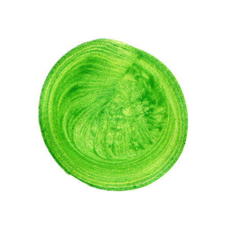 Green lime circle painted watercolor on paper. Spot paper texture. Hand drawn illustration isolated on white background. watercolor backgroundの写真素材