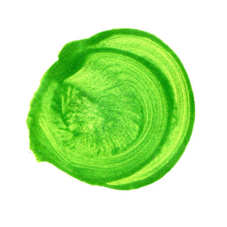 Green lime circle painted watercolor on paper.の写真素材