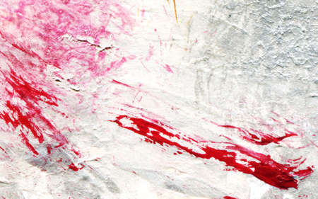 Abstract pink, red and silver acrylic hand paint background. Part of oil painting with brush strokesの写真素材