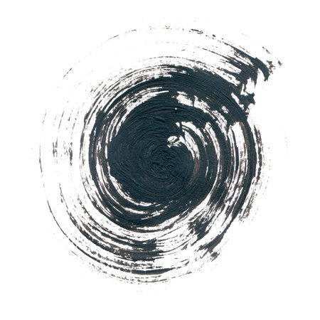Acrylic circle isolated on white background. Gray, black round watercolor shape for text. Dynamic Brush Stroke.の写真素材