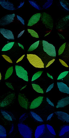 Black background of multicolored watercolor circles overlapping each other. Abstract composition of multicolored watercolor circles on a black background. Modern background.の写真素材