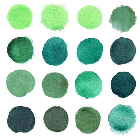 Set of Blue mint watercolor circles isolated on a white background. Watercolour blue, mint, green circlesの写真素材