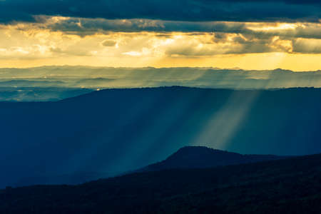 The  mountain ridges with sun light at Phu Kra Dung National park of Thailandの写真素材