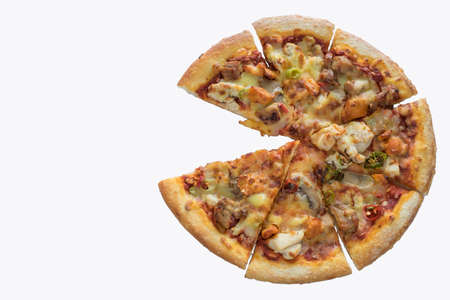 missing one piece of Pizza with white backgroundの写真素材