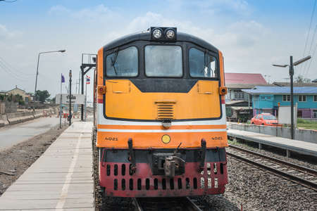 Train by the railway stationのeditorial素材