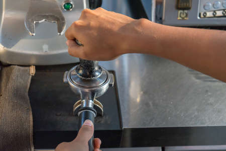 coffee machine preparing fresh coffee and pouring into cups  Service Concept