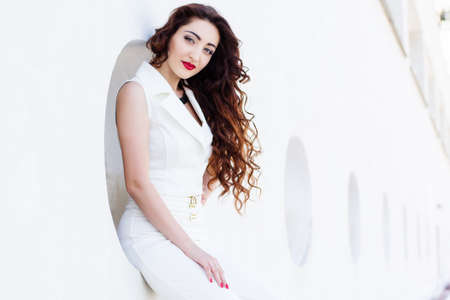 Beautiful girl  in city centerの写真素材