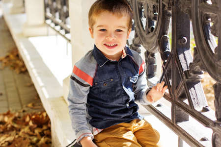 Little toddler boy in autumn parkの写真素材