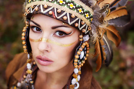 Portrait of a young lady in the Indian roachの写真素材