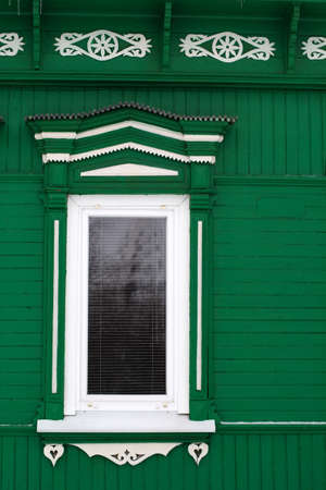 Carved wooden decorative windowの写真素材