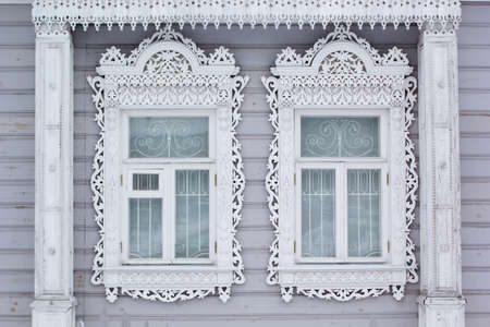 Carved wooden decorative windowの写真素材