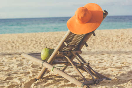 Deck chair on the beachの写真素材