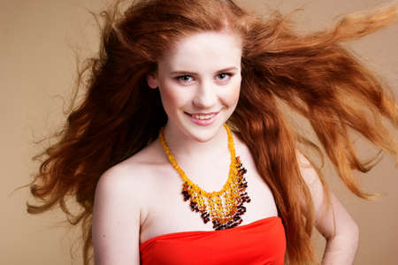 Photo of beautiful woman with magnificent hairの写真素材