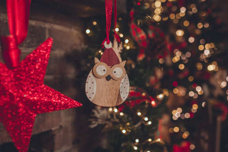 Cozy christmas interior with fireplaceの写真素材