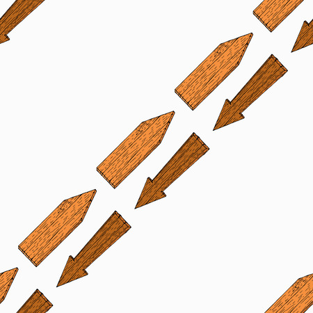 Seamless pattern with wooden arrows. Vector illustration of a background of arrows. Hand drawn wooden texture arrows.のイラスト素材