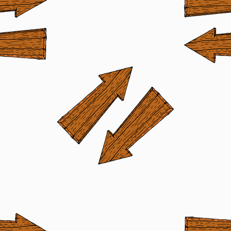 Seamless pattern with wooden arrows. Vector illustration of a background of arrows. Hand drawn doodle wooden texture arrows.のイラスト素材