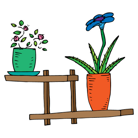 Home plants. Vector illustration of a home flower in a pot. Hand drawn homemade potted plant.のイラスト素材